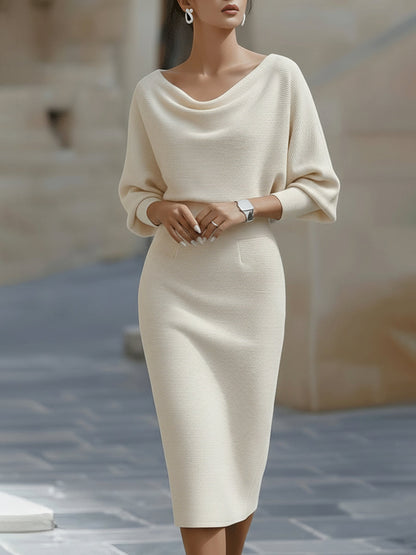 White Draped Batwing Midi Dress for women | Avelisse
