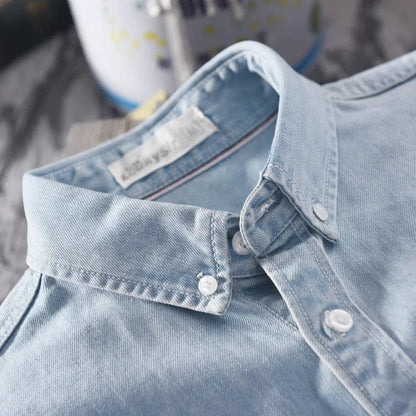 Denim button down shirt with classic chest pocket detail for men | Heritage