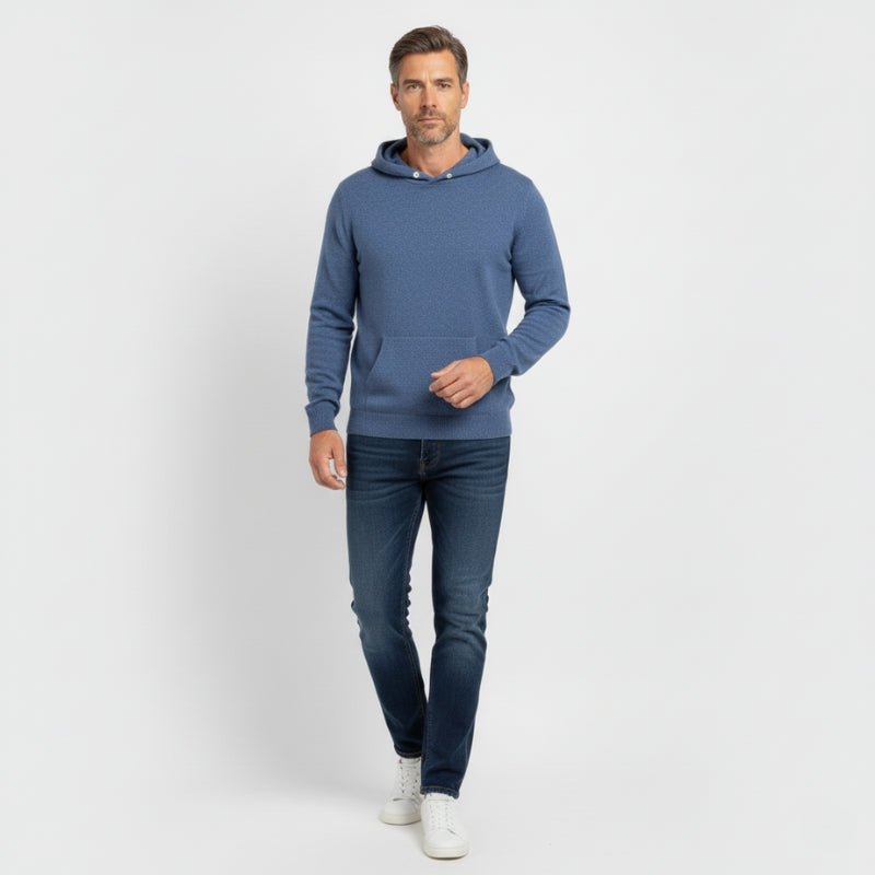 Lightweight refined knit hoodie with minimalist design for men | Caelum