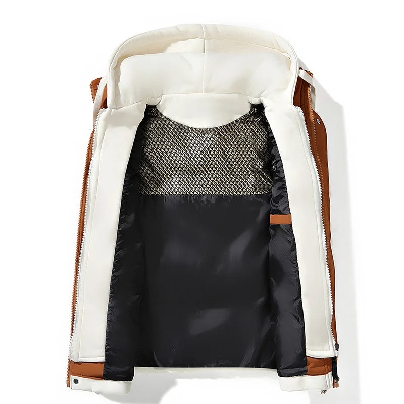 Hooded puffer gilet with zip front and contrast detail for men | Aspen