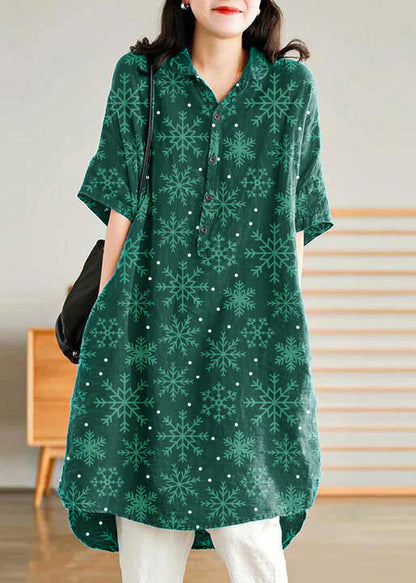 Casual linen shirt dress for women | Jade Green -8