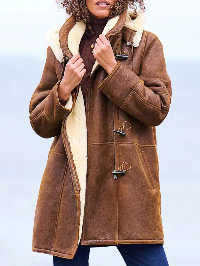 Warm hooded relaxed winter coat for women | Leia -1
