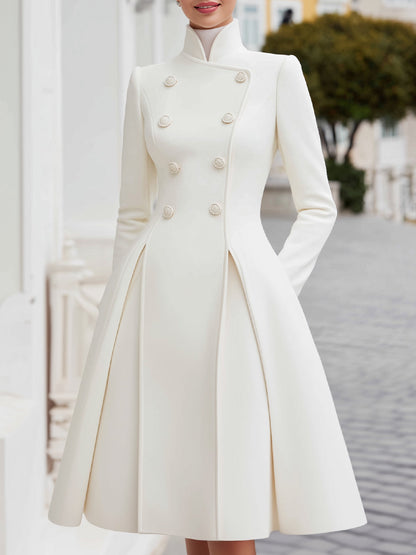 Elegant double-breasted flared A-line coat dress for women | Élodie Blanc