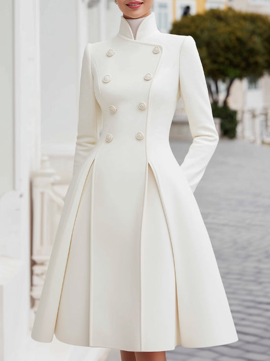 Elegant double-breasted flared A-line coat dress for women | Élodie Blanc