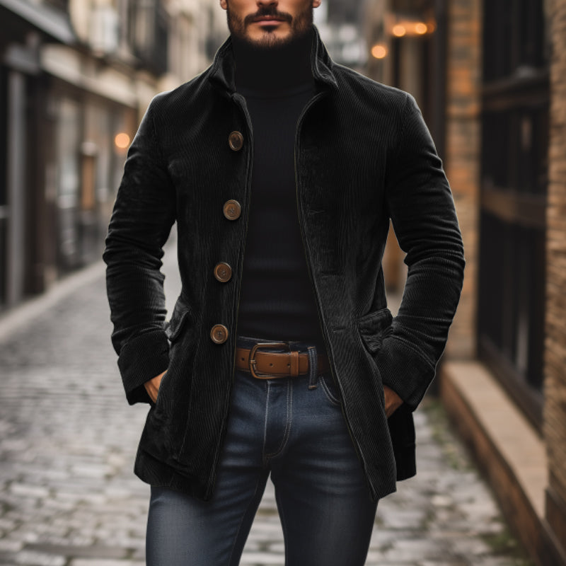 Slim-fit cord stand-collar winter coat for men | Emerson -12