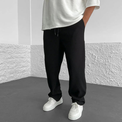 Relaxed straight leg ribbed knit pants with drawstring for men | Virel