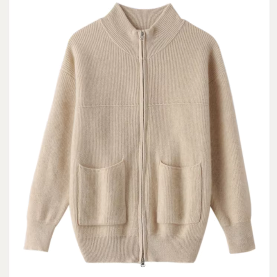 Soft knit zip-up sweater with high neckline for women | Catherine Vale