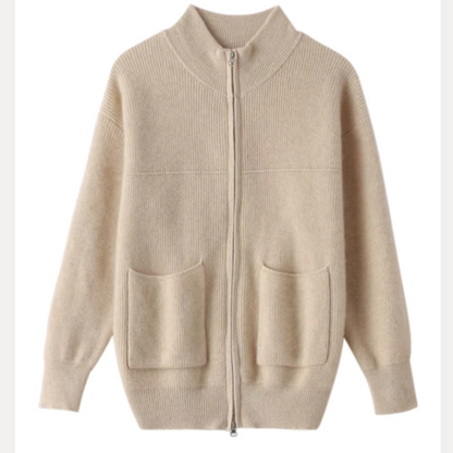Soft knit zip-up sweater with high neckline for women | Catherine Vale