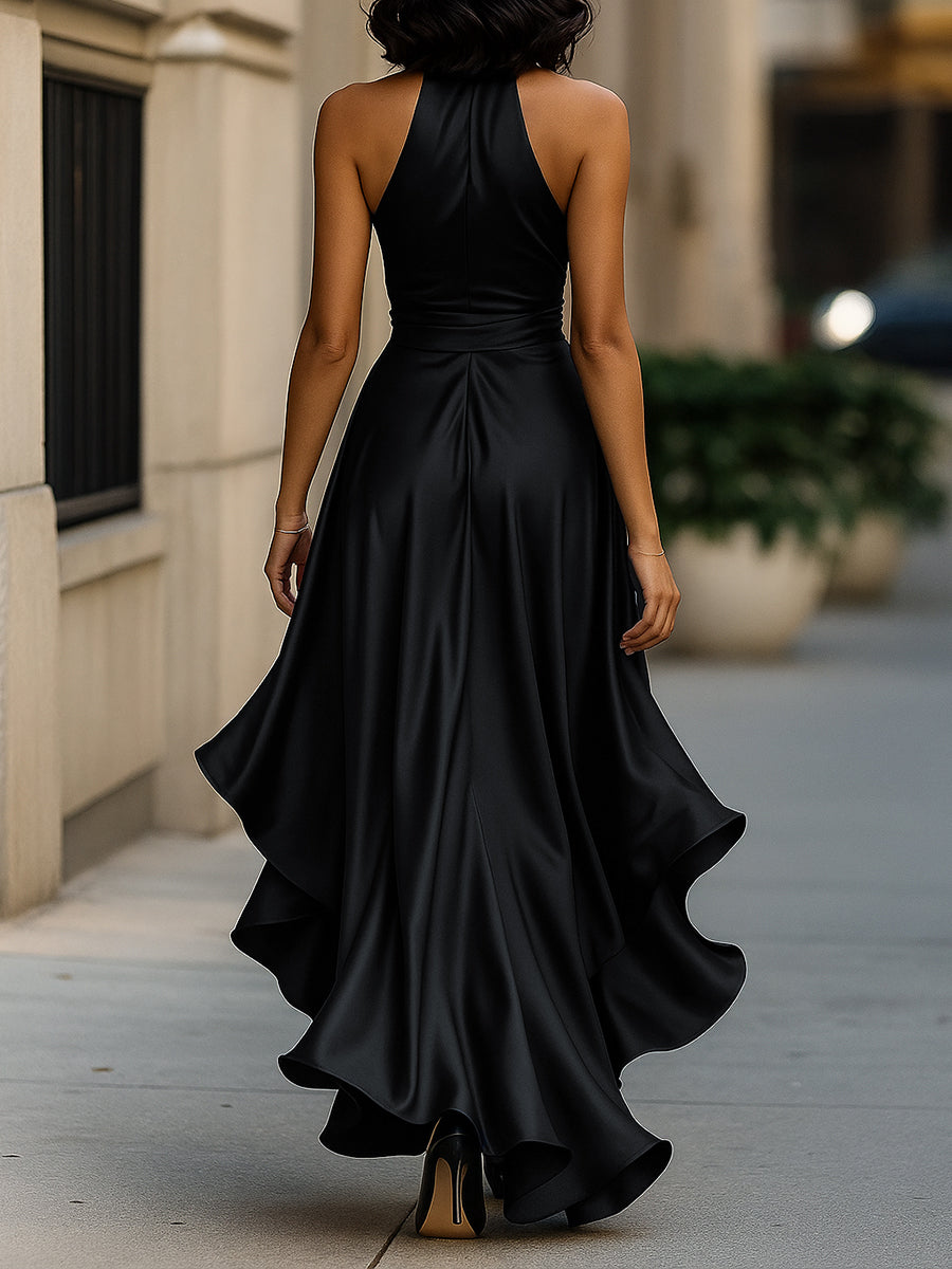 Halter Ruffle Evening Gown for women | Noctelle