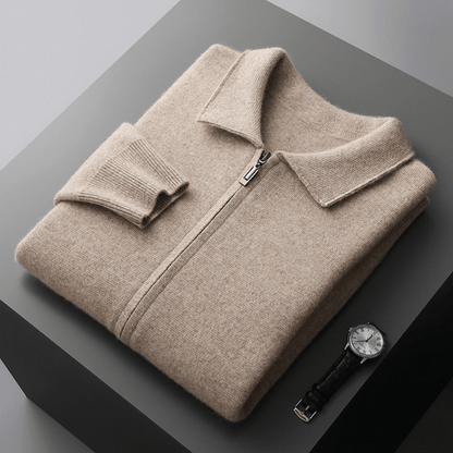 Refined zip up knit jacket with structured collar for men | Valenor