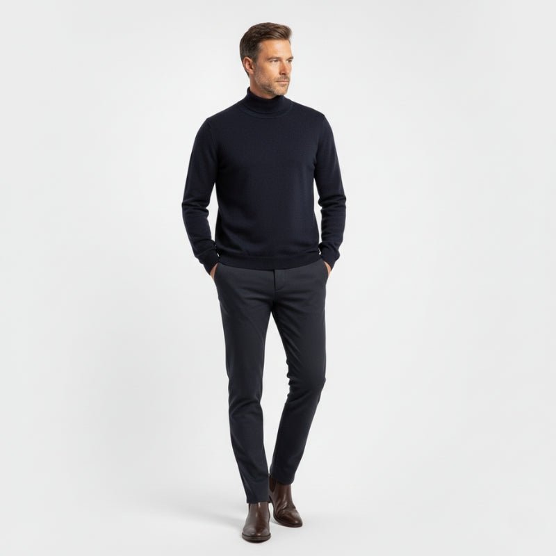 Lightweight refined knit turtleneck sweater with tailored fit for men | Sorren