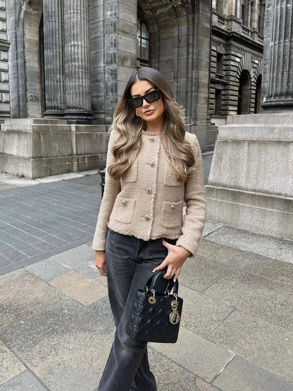Short Textured Button Blazer Jacket for women | Camille