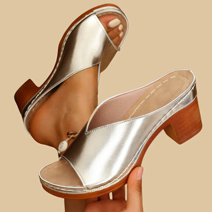 Supportive block heel mule sandals with cushioned insole for women | Verona