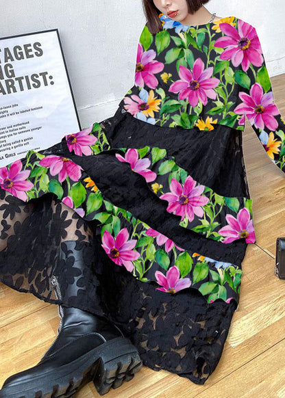 Bohemian ruffled long-sleeve midi dress for women -5
