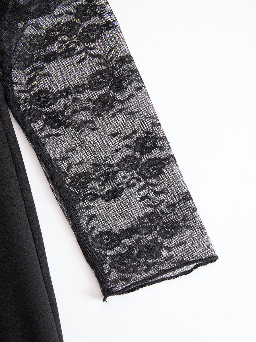 Sophisticated black blazer-style lace midi dress for women | Virelle Noir