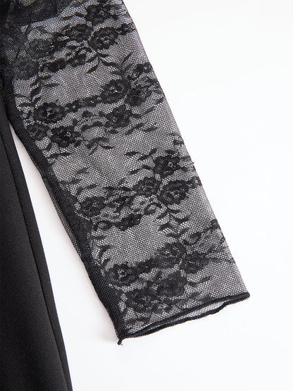 Sophisticated black blazer-style lace midi dress for women | Virelle Noir