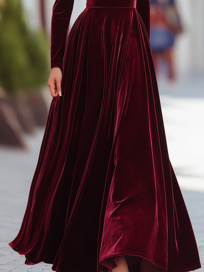 Burgundy long-sleeve maxi evening gown for women | Valerisse Rouge