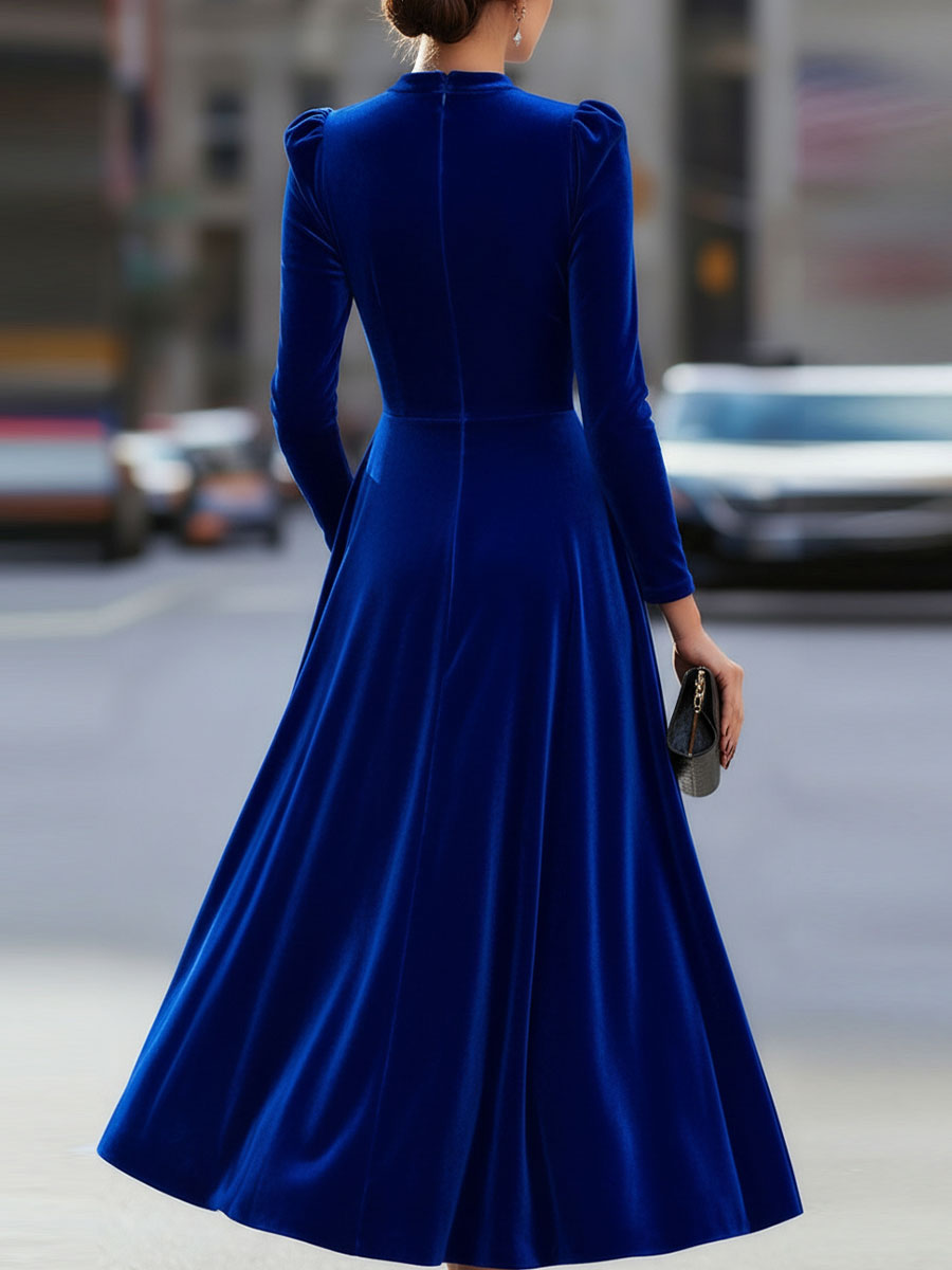 Long-Sleeve Midi Dress with Fitted Bodice for women | Noirelle