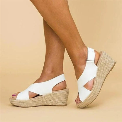 Orthopedic espadrille wedge sandals with cross straps for women | Calista
