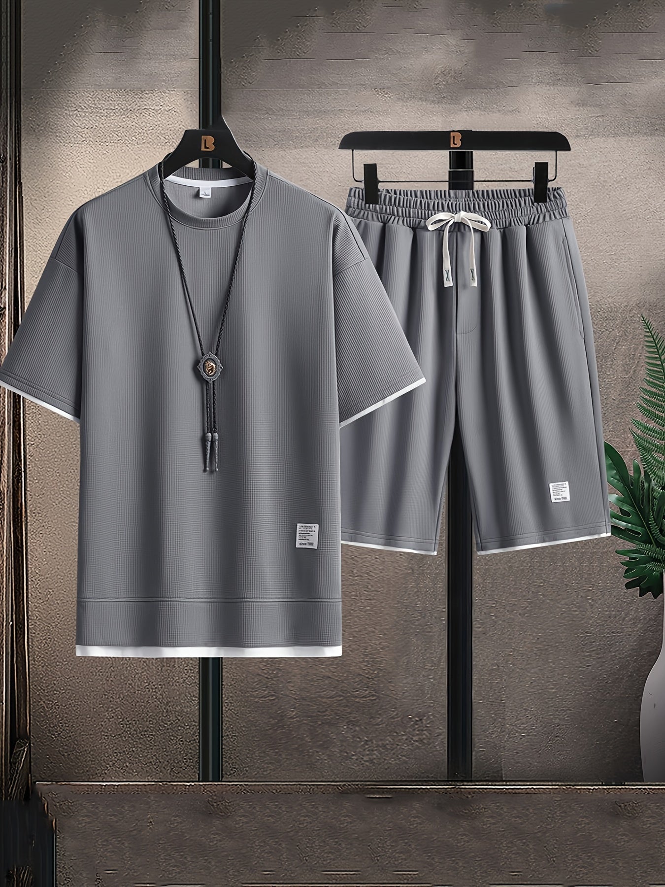 Waffle knit lounge set with relaxed fit silhouette for men | Orion