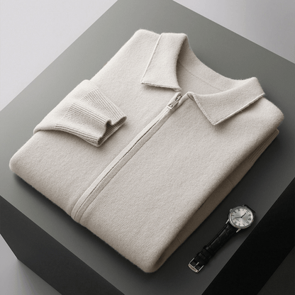 Refined zip up knit jacket with structured collar for men | Valenor