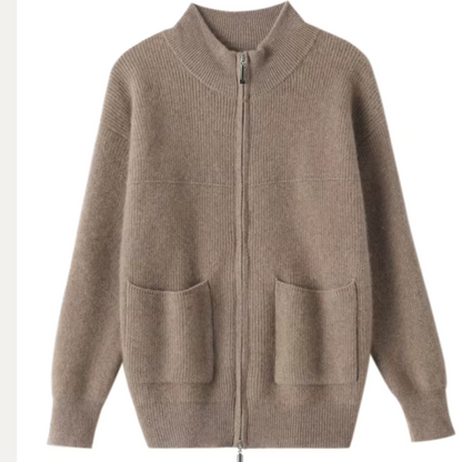 Soft knit zip-up sweater with high neckline for women | Catherine Vale