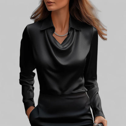 Draped-collar elegant business blouse for women -9