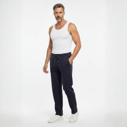 Relaxed fit knit drawstring pants with front seam detail for men | Solenne