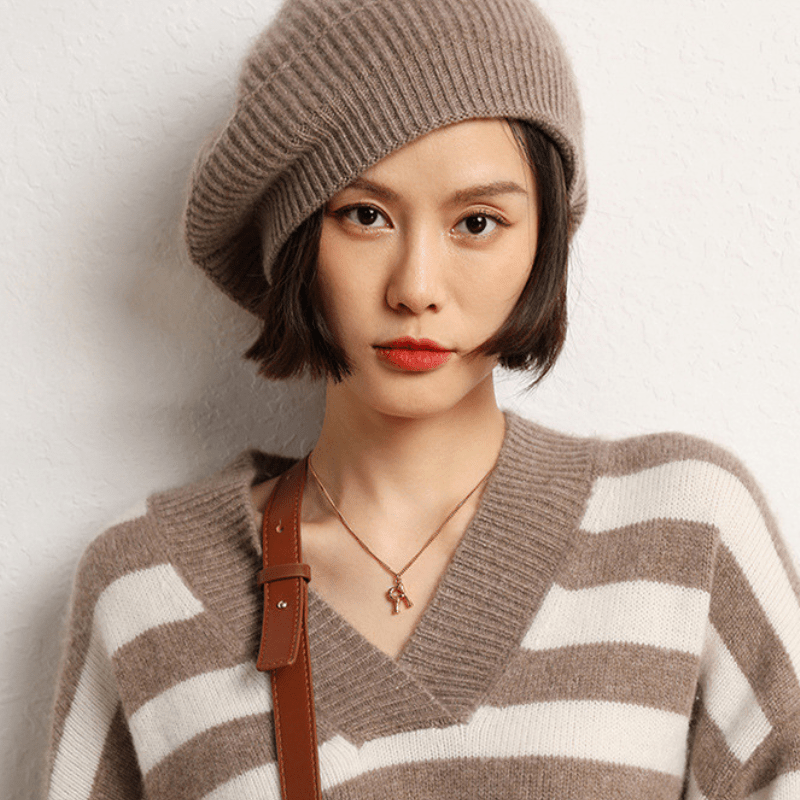 Classic ribbed knit beret with lightweight warmth for women | Elowen