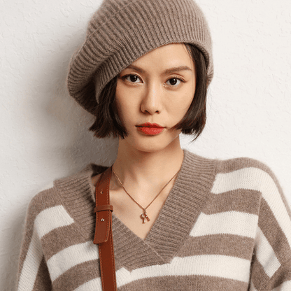 Classic ribbed knit beret with lightweight warmth for women | Elowen