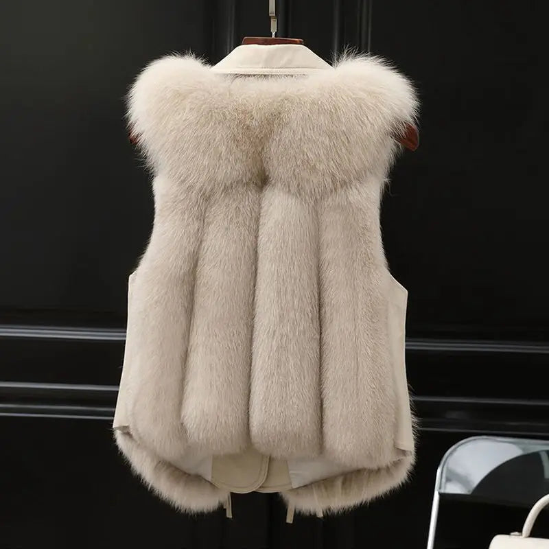 Oversized lapel winter gilet with adjustable waist tie detail for women | Empress