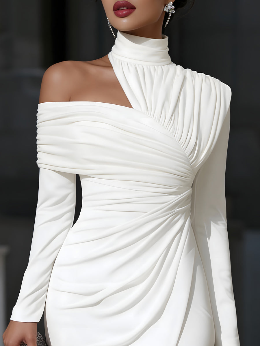 Asymmetric High-Neck One-Shoulder Evening Dress for women | Caeloria