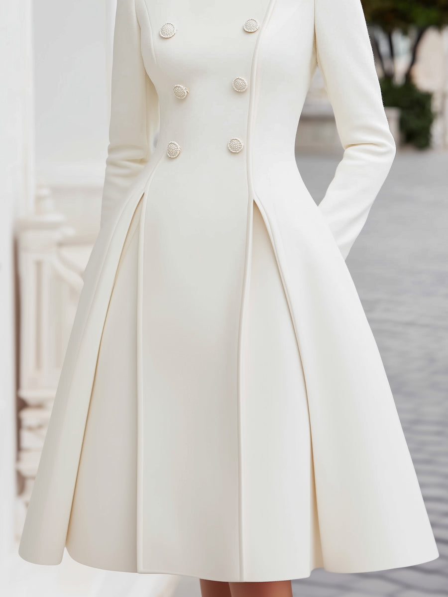 Elegant double-breasted flared A-line coat dress for women | Élodie Blanc