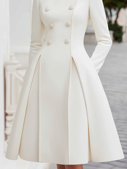 Elegant double-breasted flared A-line coat dress for women | Élodie Blanc