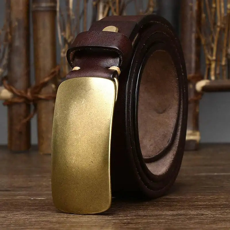 Vintage brass buckle waist belt with classic finish for men | Orion