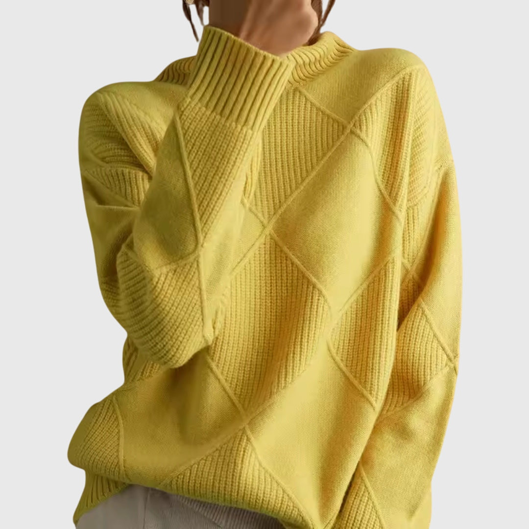 Geometric pattern turtleneck sweater with relaxed silhouette for women | Angela