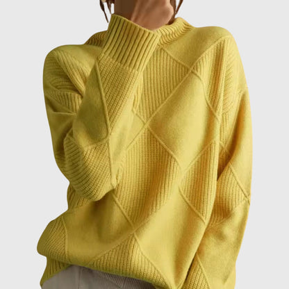 Geometric pattern turtleneck sweater with relaxed silhouette for women | Angela