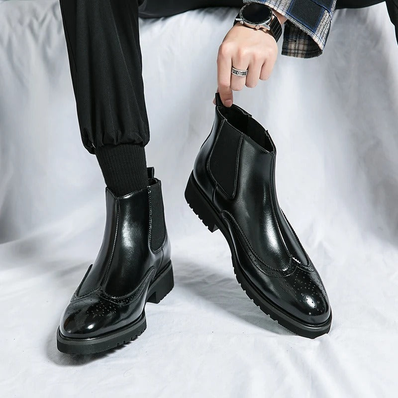 Classic leather brogue chelsea boots for men | Alden -17