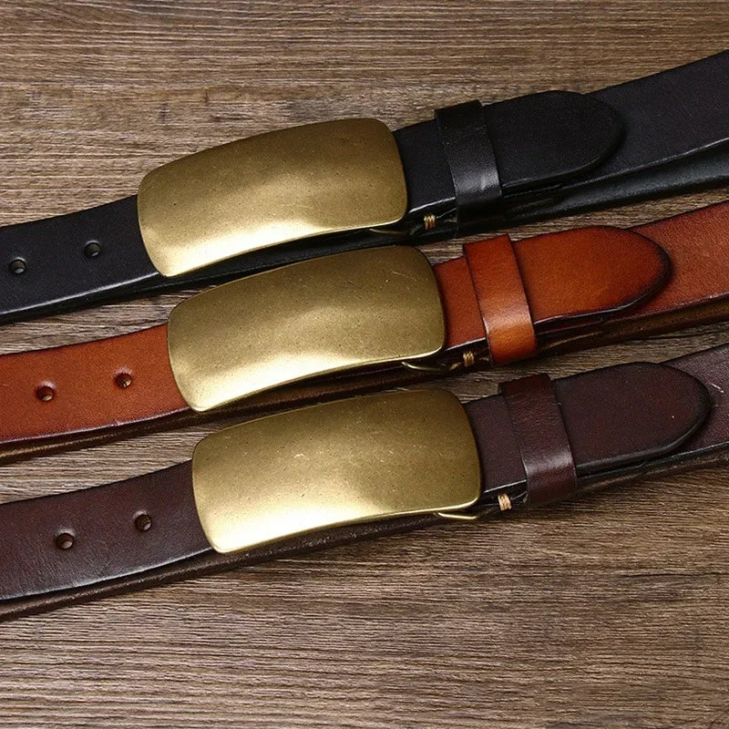 Vintage brass buckle waist belt with classic finish for men | Orion
