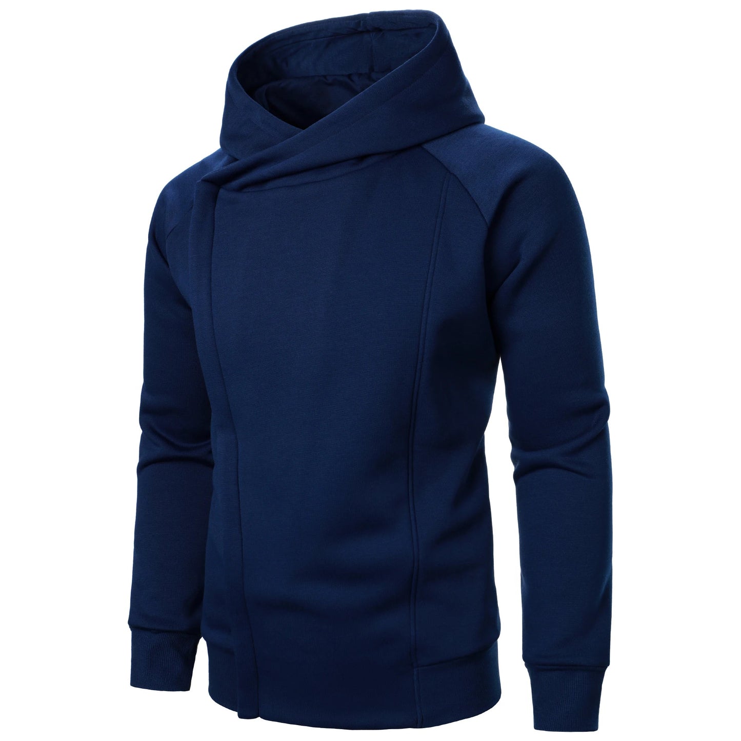 Asymmetric zip hoodie with sculpted crossover hood design for men | Crossover