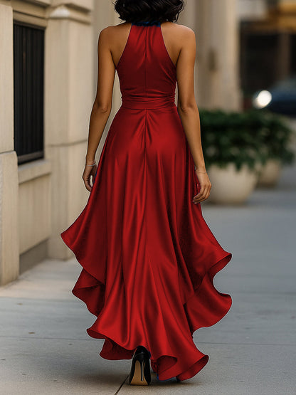 Halter Ruffle Evening Gown for women | Noctelle