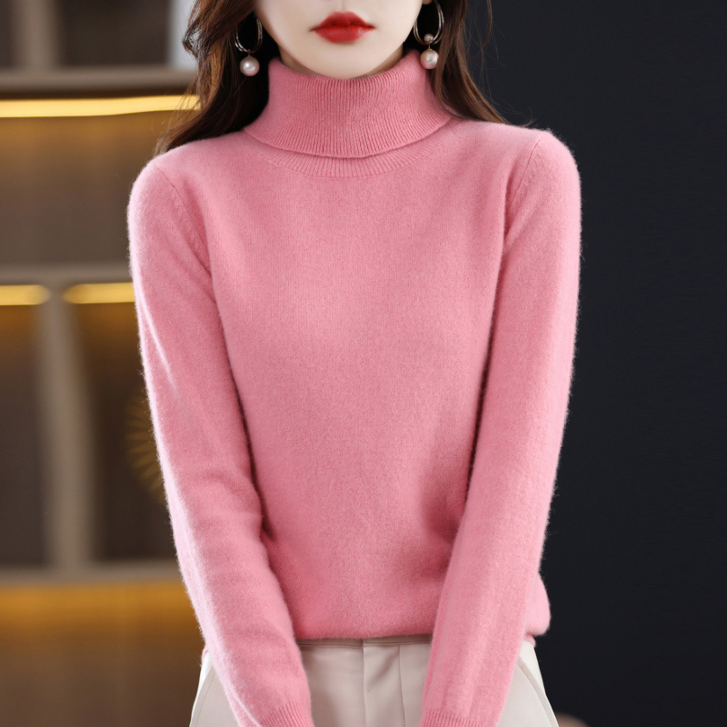Warm premium cashmere turtleneck sweater for women | Emmie -6