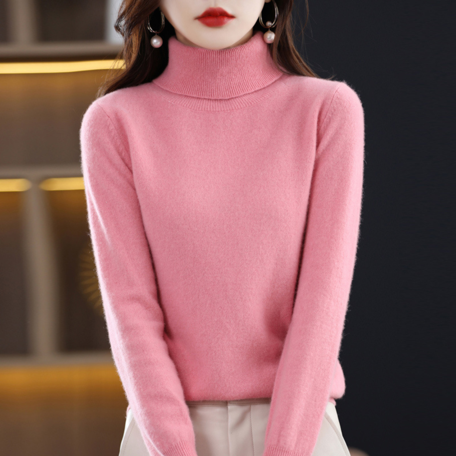Warm premium cashmere turtleneck sweater for women | Emmie -6