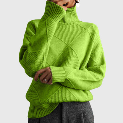 Geometric pattern turtleneck sweater with relaxed silhouette for women | Angela