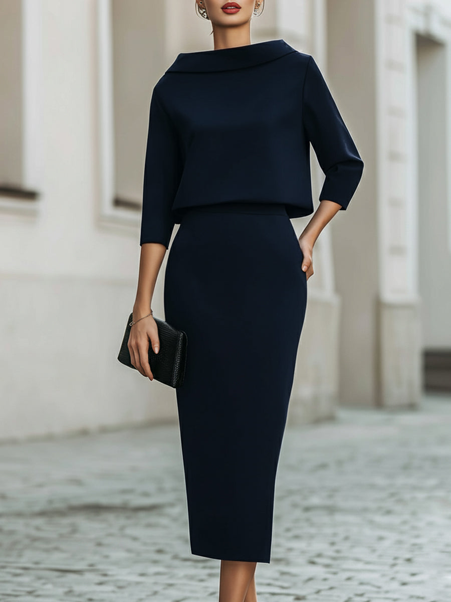 Boat Neck Top and Midi Skirt Set for women | Liorenne