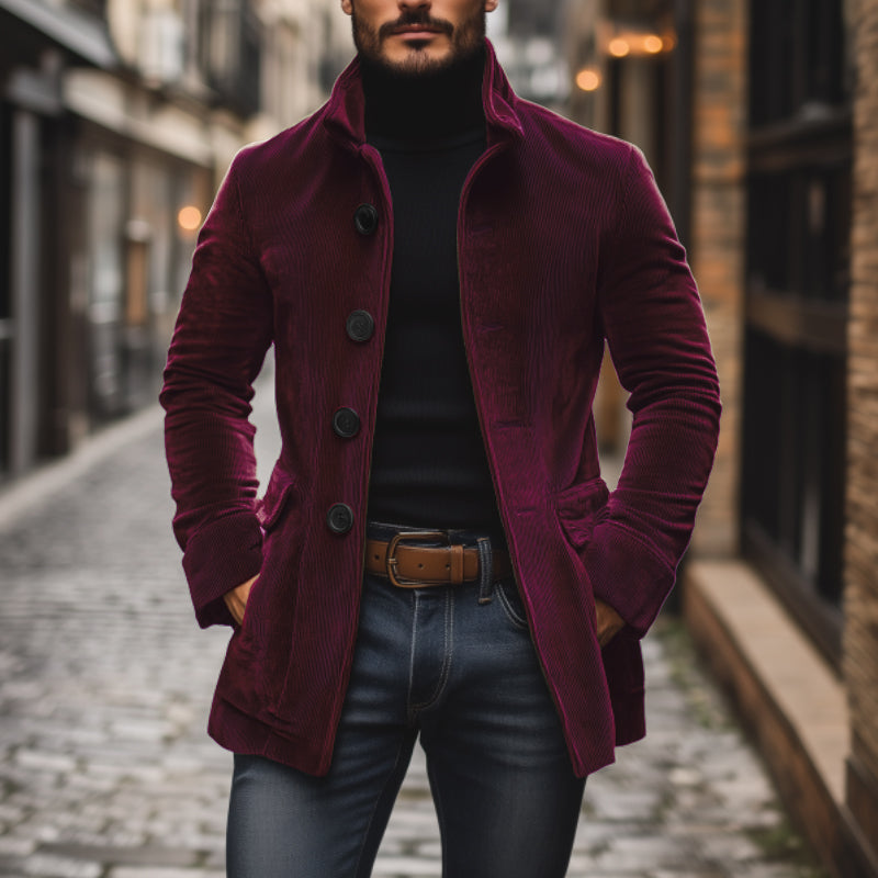 Slim-fit cord stand-collar winter coat for men | Emerson -14