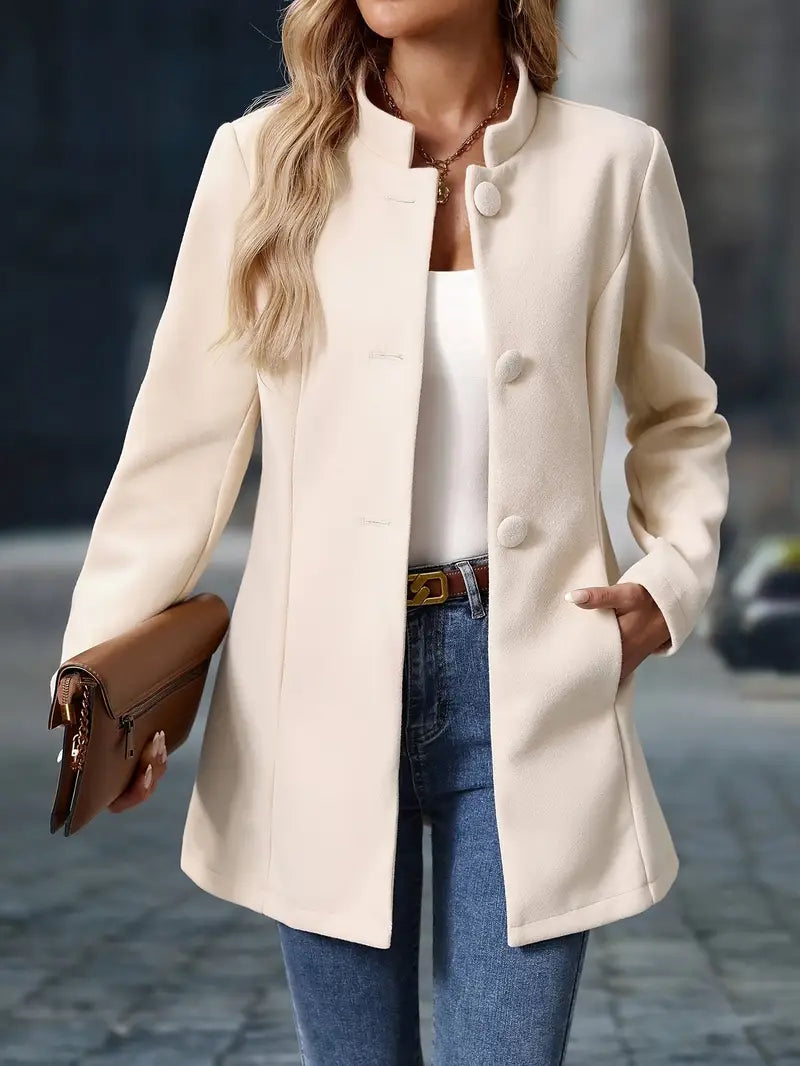 Classic Long Button-Up Autumn Coat Outerwear for women | Elara