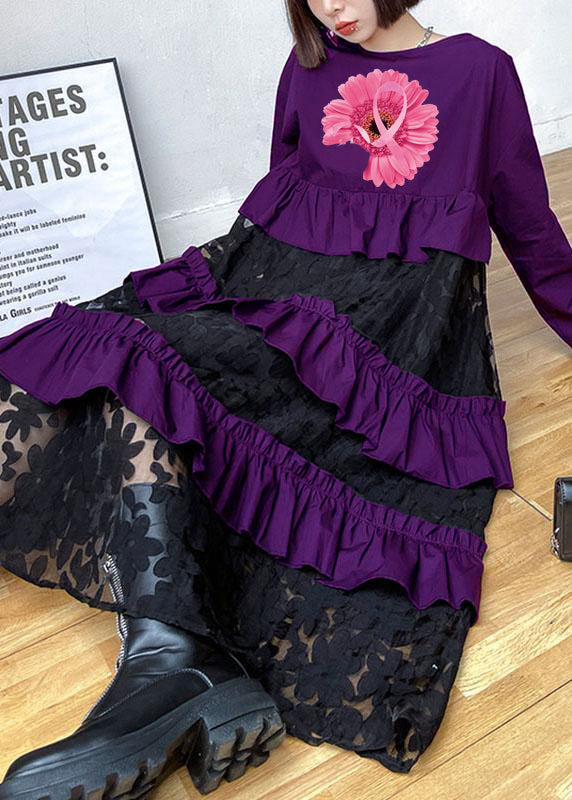 Bohemian ruffled long-sleeve midi dress for women -6