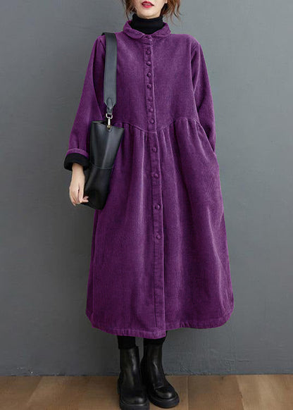 Elegant cinched corduroy longline coat for women -14