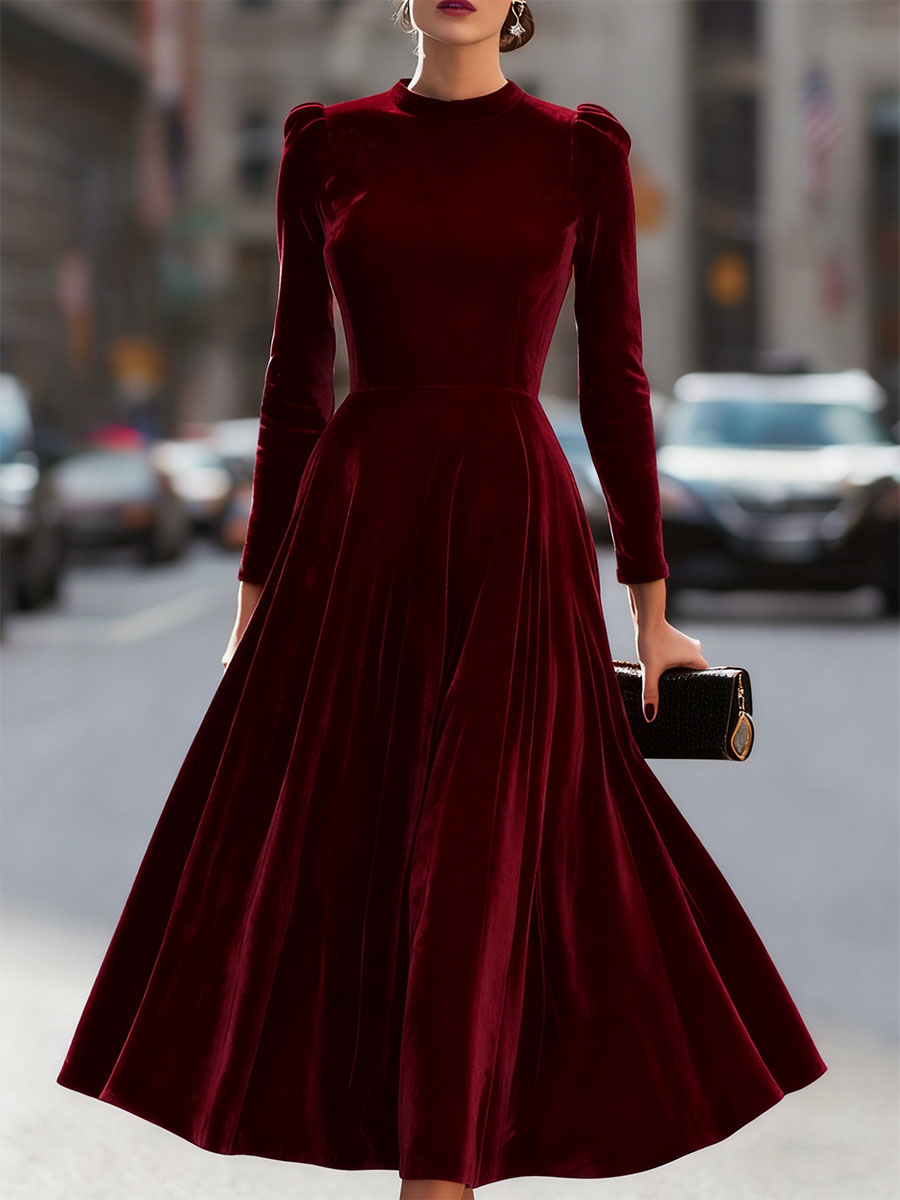 Long-Sleeve Midi Dress with Fitted Bodice for women | Noirelle